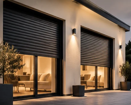 Illustration de volets roulants anthracite sur une maison contemporaine