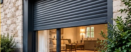 Volet roulant anthracite à demi-ouvert